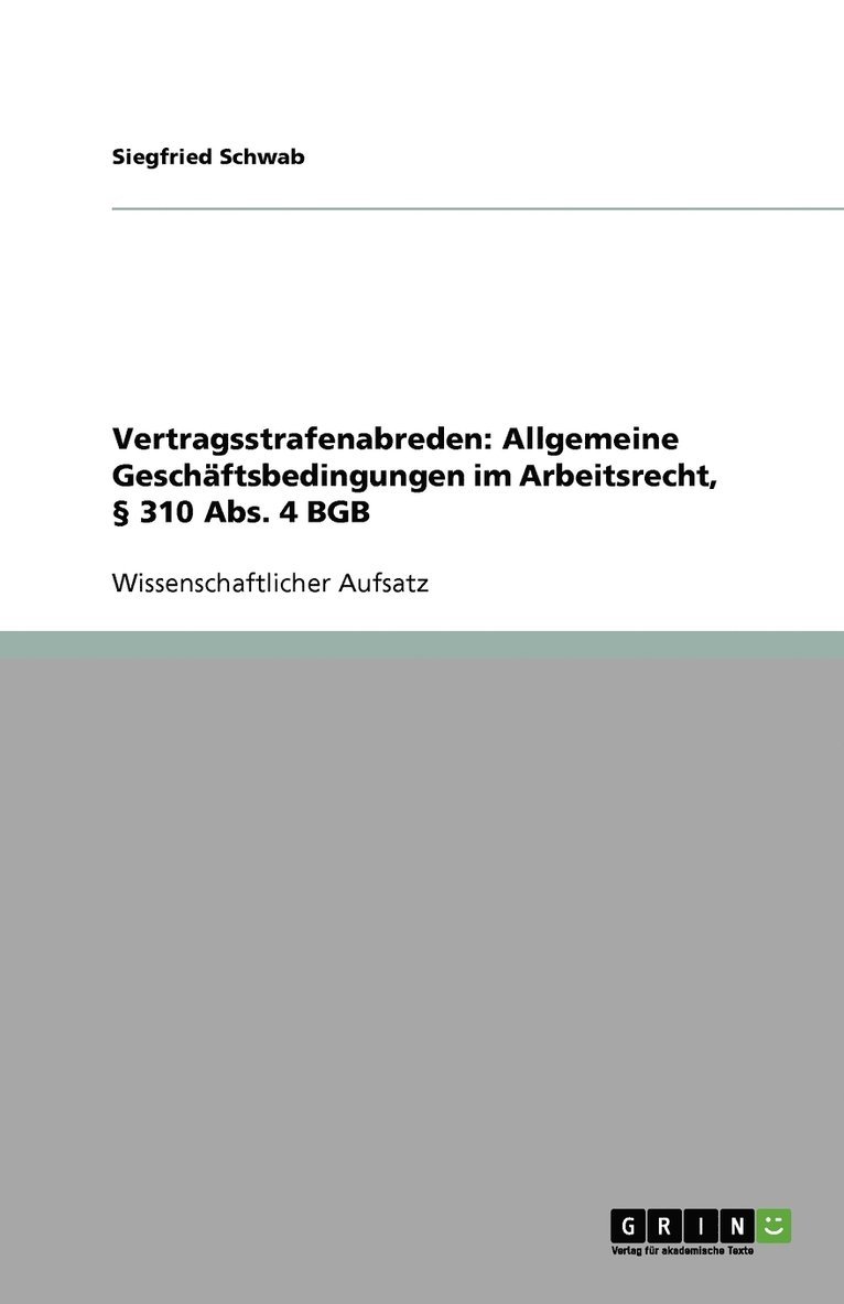 Siegfried Schwab - Vertragsstrafenabreden, Häftad