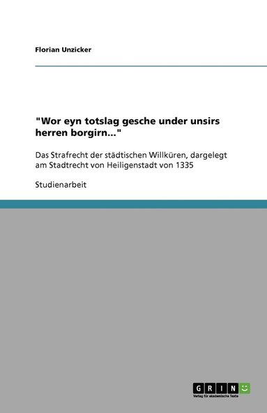 bokomslag "Wor eyn totslag gesche under unsirs herren borgirn..."
