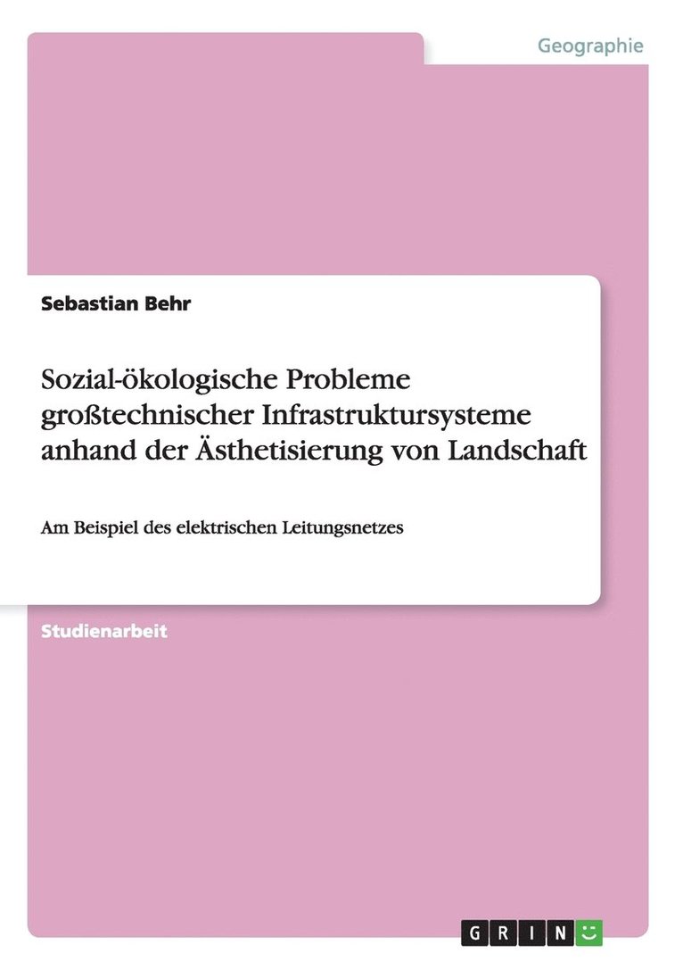 Sebastian Behr - Sozial-ökologische Probleme großtechnischer Infrastruktursysteme anhand der Ästhetisierung von Landschaft, Häftad