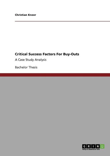 bokomslag Critical Success Factors For Buy-Outs