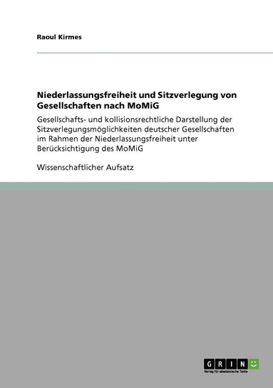 bokomslag Niederlassungsfreiheit und Sitzverlegung von Gesellschaften nach MoMiG