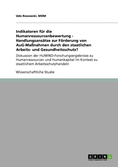 bokomslag Indikatoren fr die Humanressourcenbewertung - Handlungsanstze zur Frderung von AuG-Manahmen durch den staatlichen Arbeits- und Gesundheitsschutz?