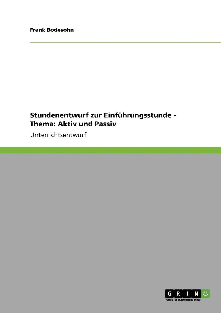 Stundenentwurf zur Einfhrungsstunde - Thema 1