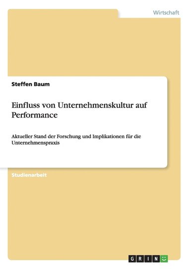 bokomslag Einfluss von Unternehmenskultur auf Performance