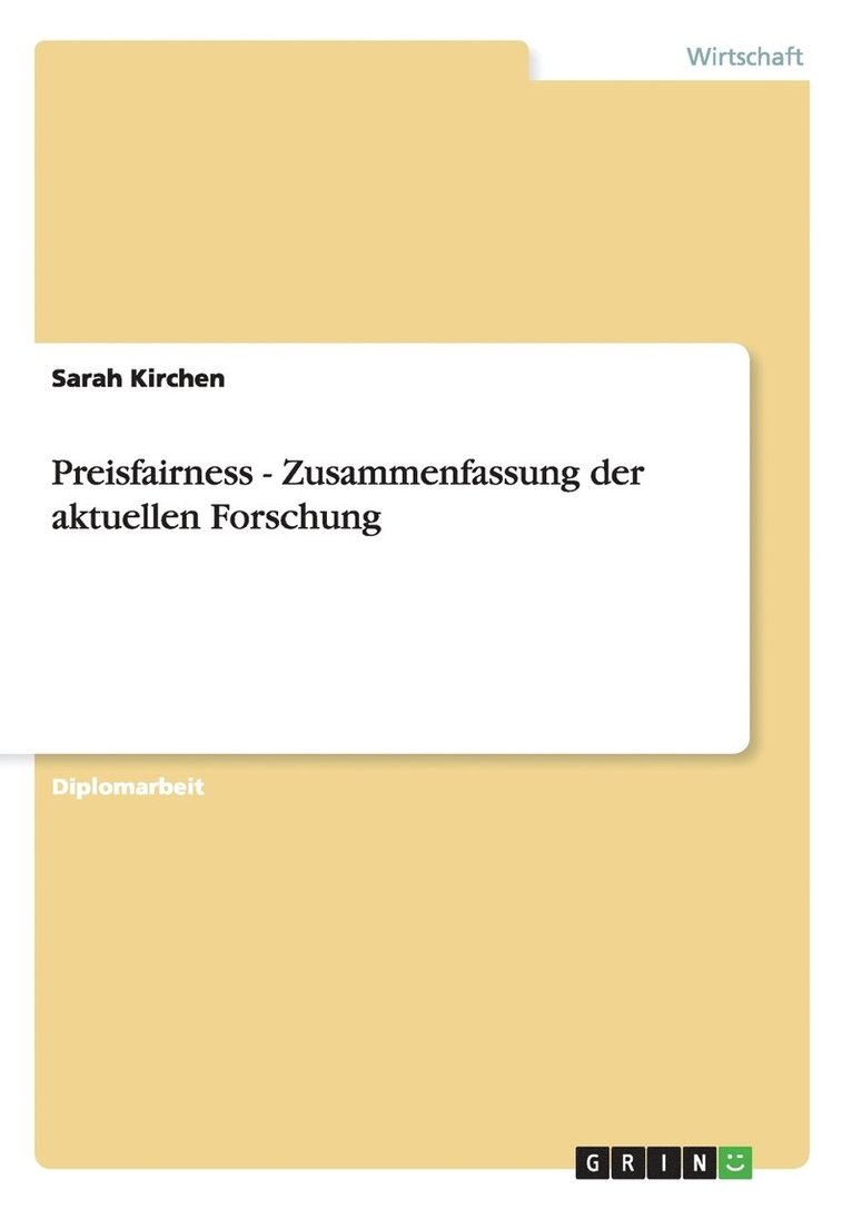 Preisfairness - Zusammenfassung der aktuellen Forschung 1