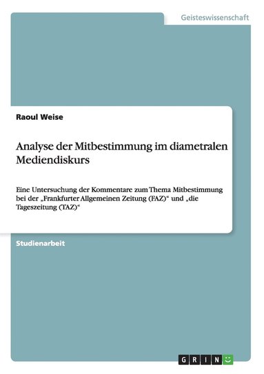 bokomslag Analyse Der Mitbestimmung Im Diametralen Mediendiskurs