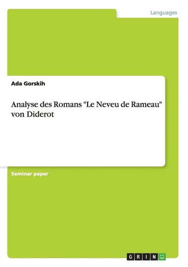 bokomslag Analyse Des Romans  Le Neveu De Rameau