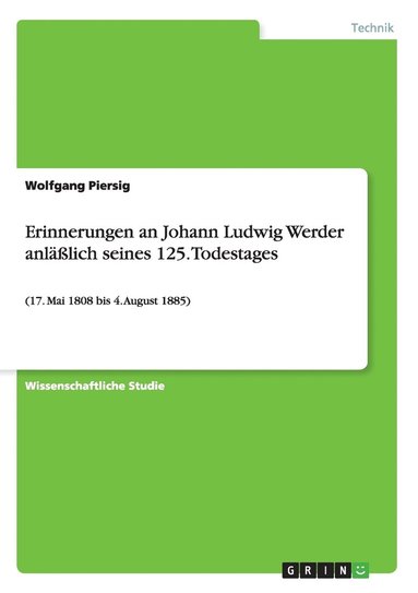 bokomslag Erinnerungen an Johann Ludwig Werder anläßlich seines 125. Todestages