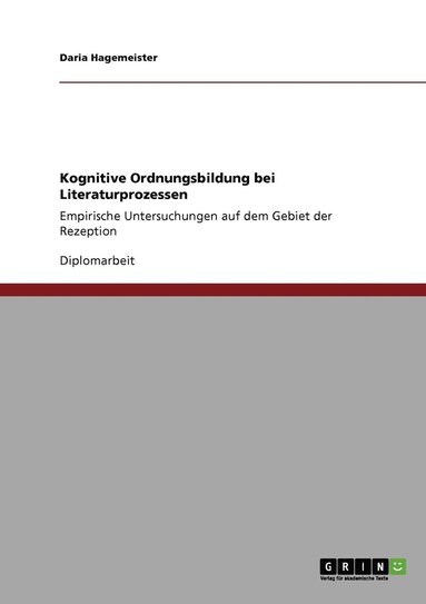 bokomslag Kognitive Ordnungsbildung bei Literaturprozessen