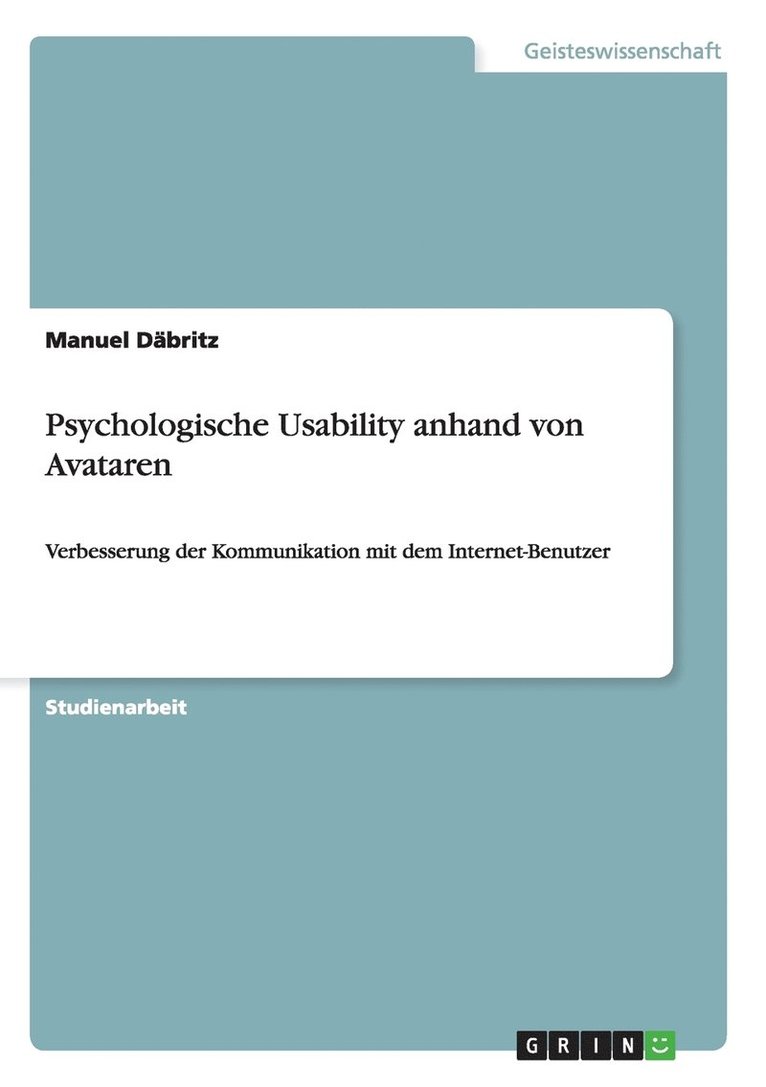 Manuel Däbritz - Psychologische Usability anhand von Avataren, Häftad