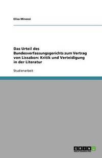 bokomslag Das Urteil Des Bundesverfassungsgerichts Zum Vertrag Von Lissabon