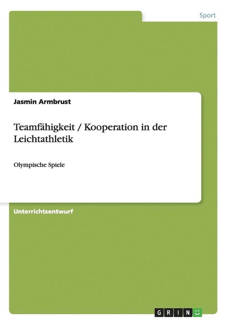 Jasmin Armbrust - Teamfähigkeit / Kooperation in der Leichtathletik, Häftad