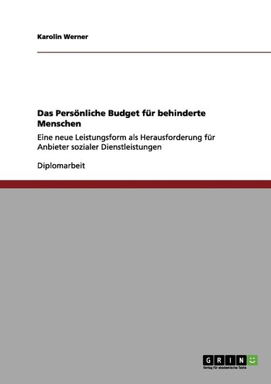 bokomslag Das Persnliche Budget fr behinderte Menschen