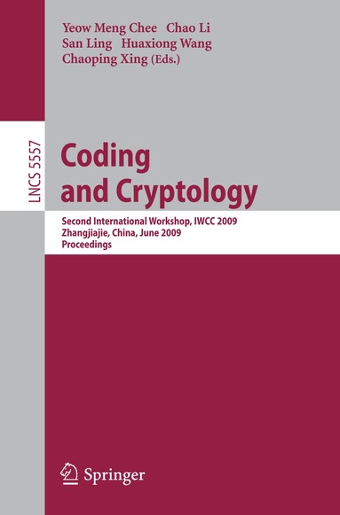 Yeow Meng Chee, Chao Li, San Ling, Huaxiong Wang, Chaoping Xing - Coding and Cryptology, Häftad