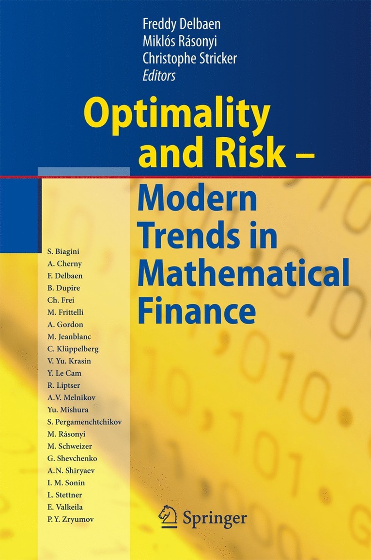 Freddy Delbaen, Miklós Rásonyi, Christophe Stricker, Christophe Rásonyi, Miklós - Optimality and Risk - Modern Trends in Mathematical Finance, Inbunden