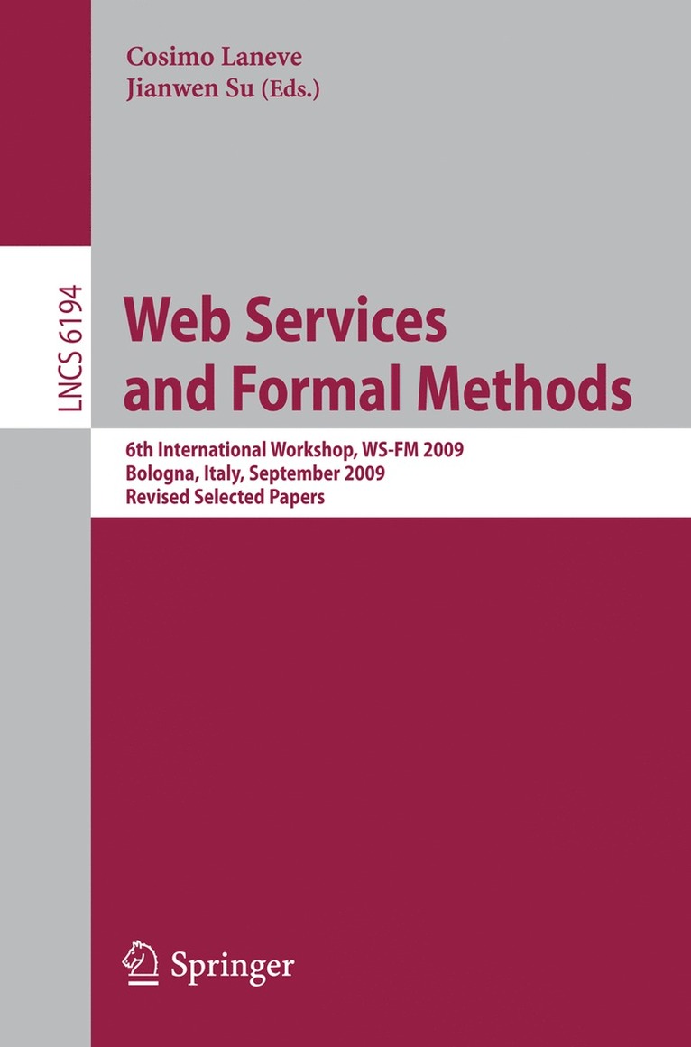 Cosimo Laneve, Jianwen Su - Web Services and Formal Methods, Häftad