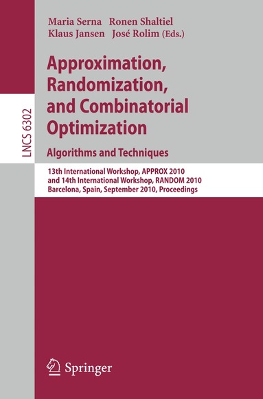 Maria Serna, Ronen Shaltiel, Klaus Jansen, José Rolim - Approximation, Randomization, and Combinatorial Optimization. Algorithms and Techniques, Häftad