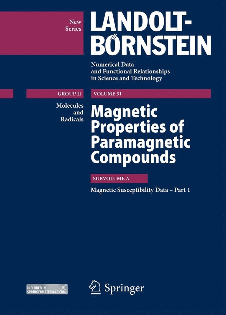 Pushpa Pardasani, R.T. Pardasani, Radha Raman Gupta, Archana Gupta - Magnetic Susceptibility Data - Part 1., Inbunden