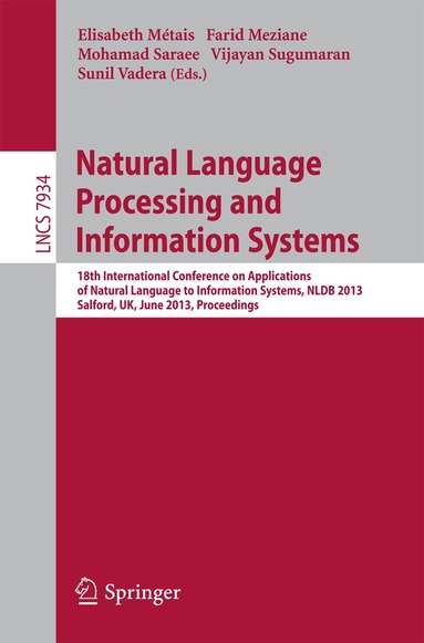 Elisabeth Métais, Farid Meziane, Mohamad Sararee, Vijayan Sugumaran, Sunil Vadera - Natural Language Processing and Information Systems, Häftad