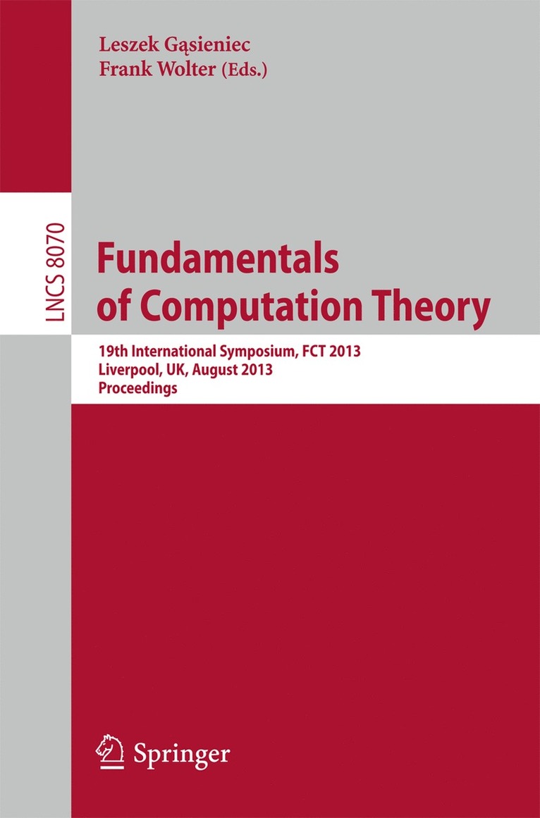 Leszek Gąsieniec, Frank Wolter, Leszek G&#261;sieniec, Leszek Gasieniec, Leszek G¿sieniec - Fundamentals of Computation Theory, Häftad