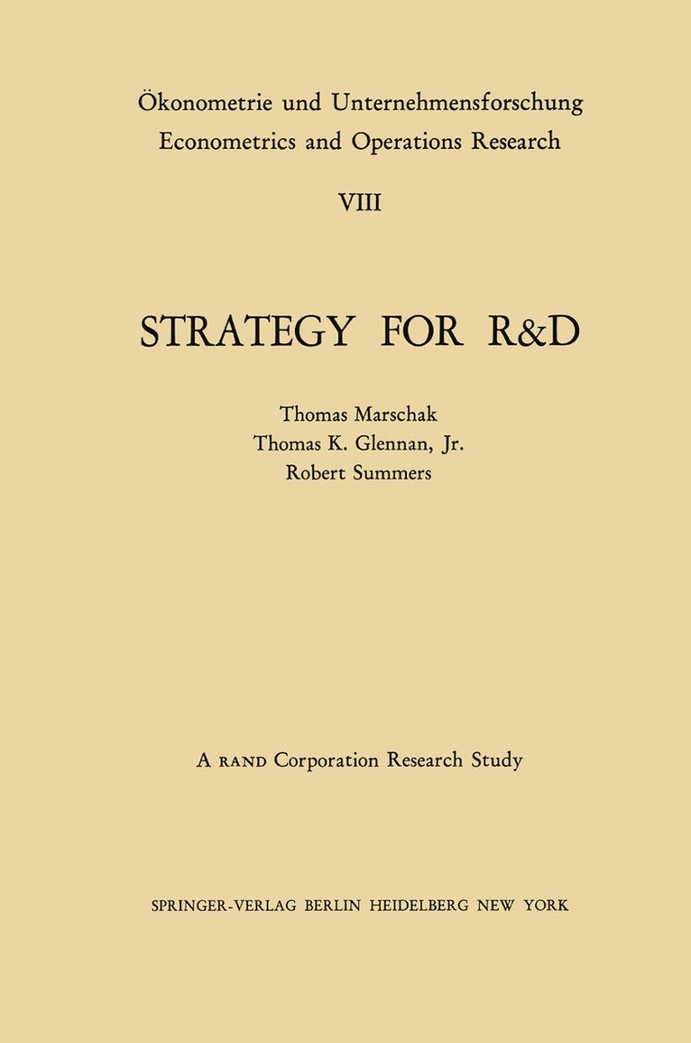 T. Marschak, T. K. jr. Glennan, R. Summers, T. K. Jr. Glennan - Strategy for R&D: Studies in the Microeconomics of Development, Häftad