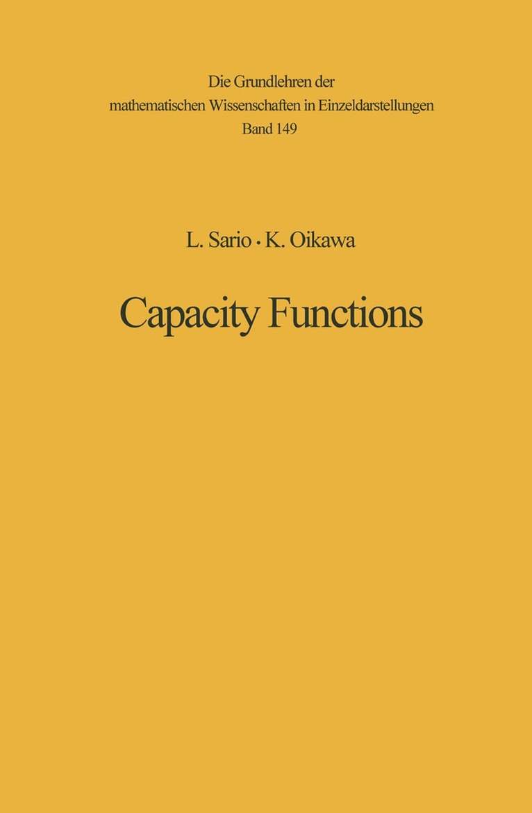 Leo Sario, Kotaro Oikawa - Capacity Functions, Häftad