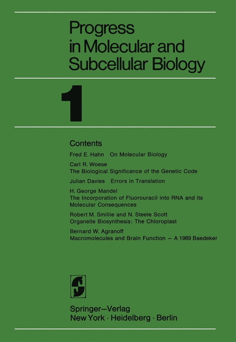 B. W. Agranoff, J. Davies, F. E. Hahn, H. G. Mandel, N. S. Scott, R. M. Smillie, C. R. Woese - Progress in Molecular and Subcellular Biology, Häftad