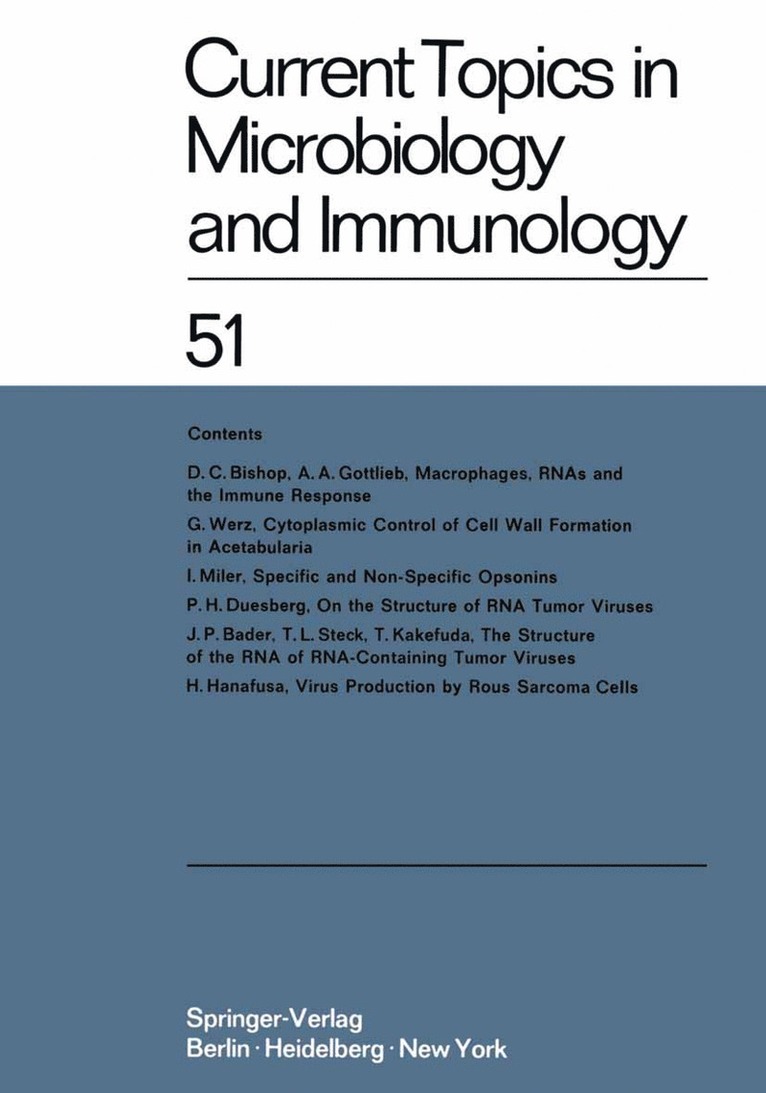 Current Topics in Microbiology and Immunology / Ergebnisse der Mikrobiologie und Immunittsforschung 1