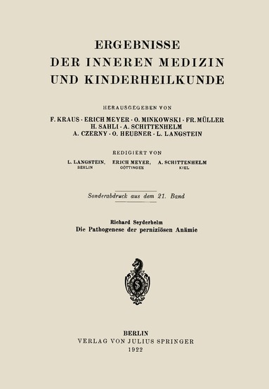Richard Seyderhelm - Die Pathogenese der perniziösen Anämie, Häftad