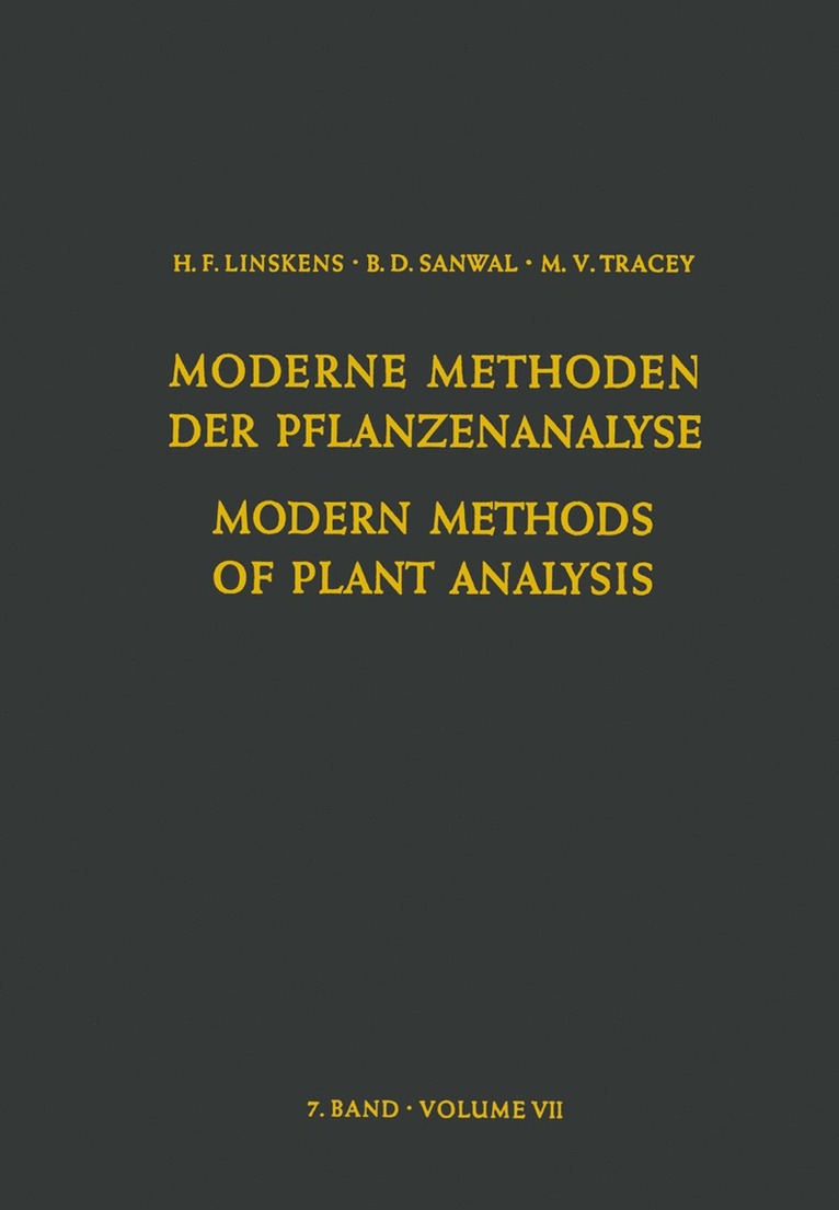 Modern Methods of Plant Analysis / Moderne Methoden der Pflanzenanalyse 1