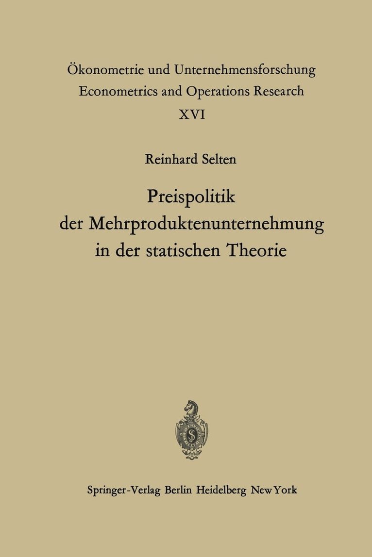 Preispolitik der Mehrproduktenunternehmung in der statischen Theorie 1