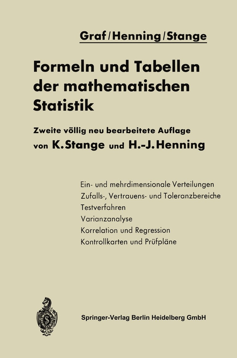 NA Graf, Kurt Stange, Hans-Joachim Henning, Na Graf - Formeln und Tabellen der mathematischen Statistik, Häftad