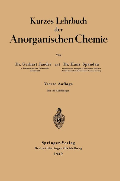 Gerhart Jander, Hans Spandau - Kurzes Lehrbuch der Anorganischen Chemie, Häftad