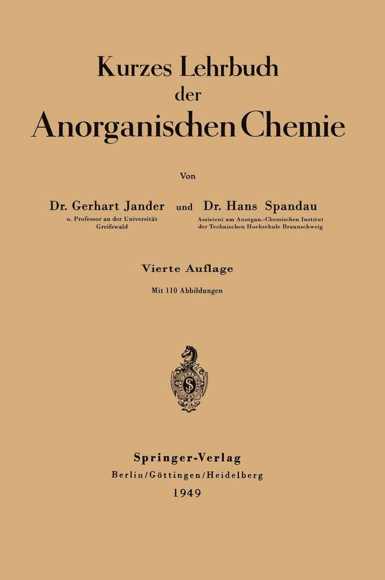 Gerhart Jander, Hans Spandau - Kurzes Lehrbuch der Anorganischen Chemie, Häftad