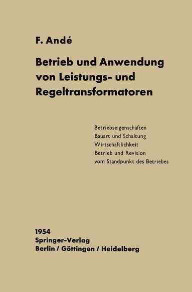 bokomslag Betrieb und Anwendung von Leistungs- und Regeltransformatoren