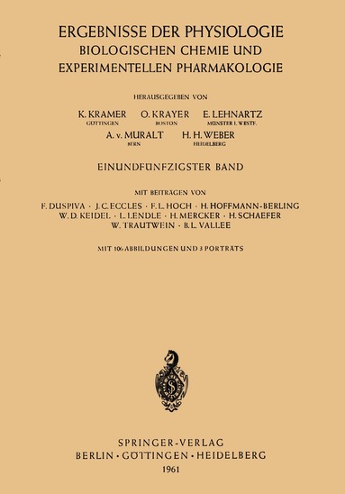 K. Kramer, O. Krayer, E. Lehnartz, A. von Muralt, H. H. Weber - Ergebnisse der Physiologie Biologischen Chemie und Experimentellen Pharmakologie, Häftad
