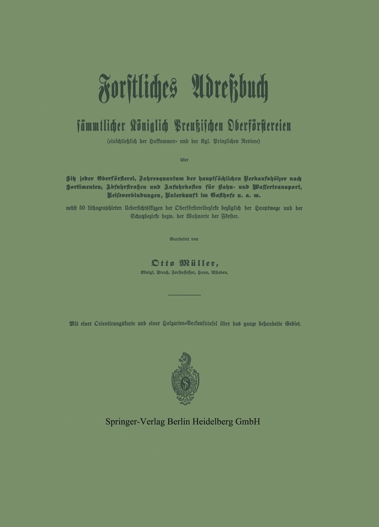 Otto Müller, Otto Muller - Forstliches Adreßbuch sämmtlicher Königlich Preußischen Oberförstereien, Häftad