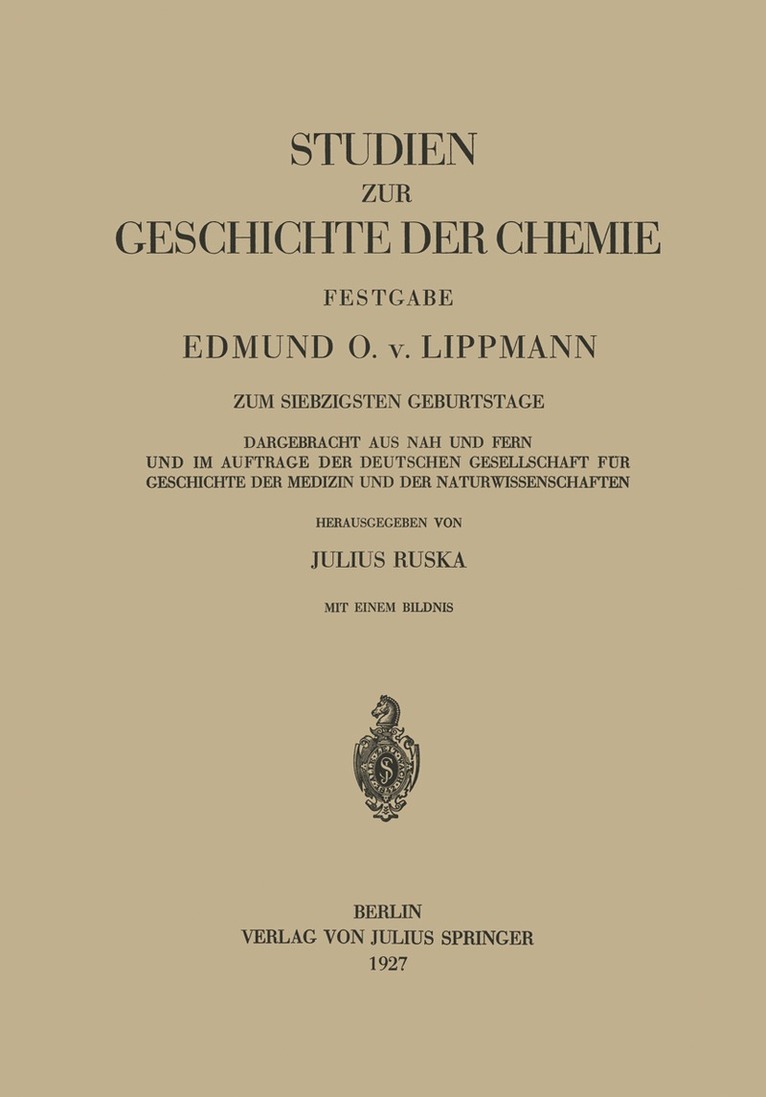 Julius Ruska - Studien zur Geschichte der Chemie Festgabe, Häftad