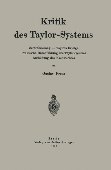 bokomslag Kritik des Taylor-Systems