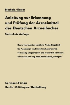 Anleitung zur Erkennung und Prfung der Arzneimittel des Deutschen Arzneibuches 1