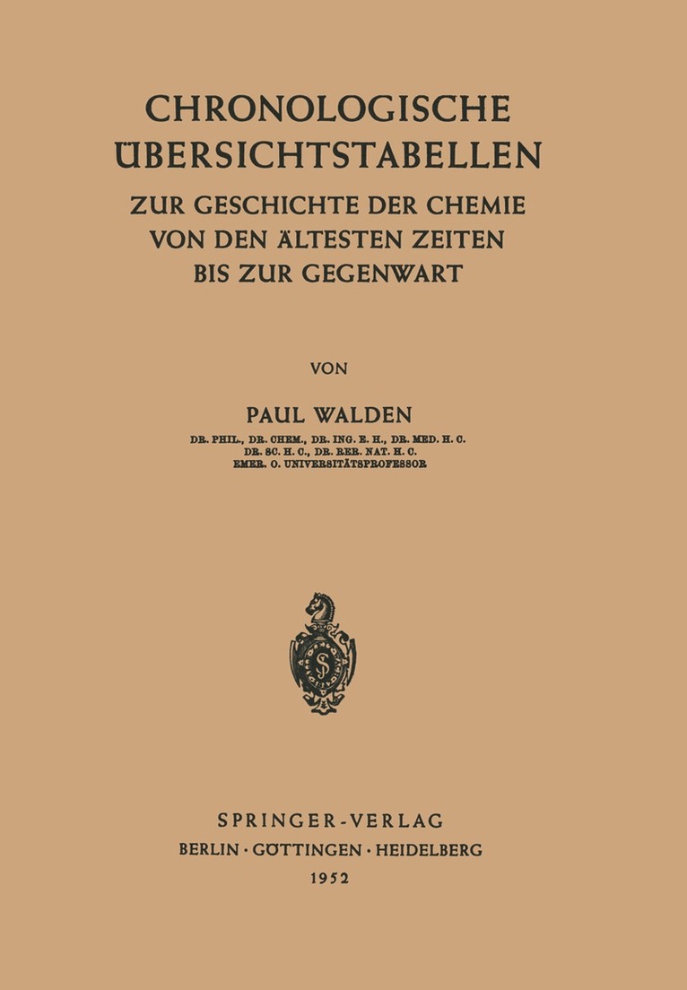 P. Walden - Chronologische Übersichtstabellen, Häftad