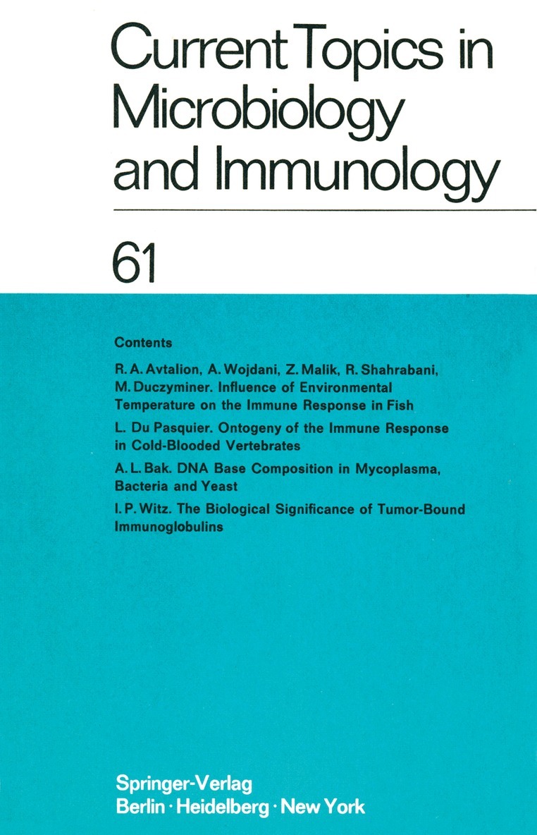 Current Topics in Microbiology and Immunology / Ergebnisse der Mikrobiologie und Immunittsforschung 1