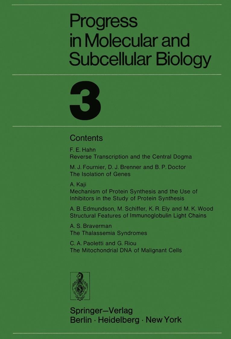 Progress in Molecular and Subcellular Biology 3 1