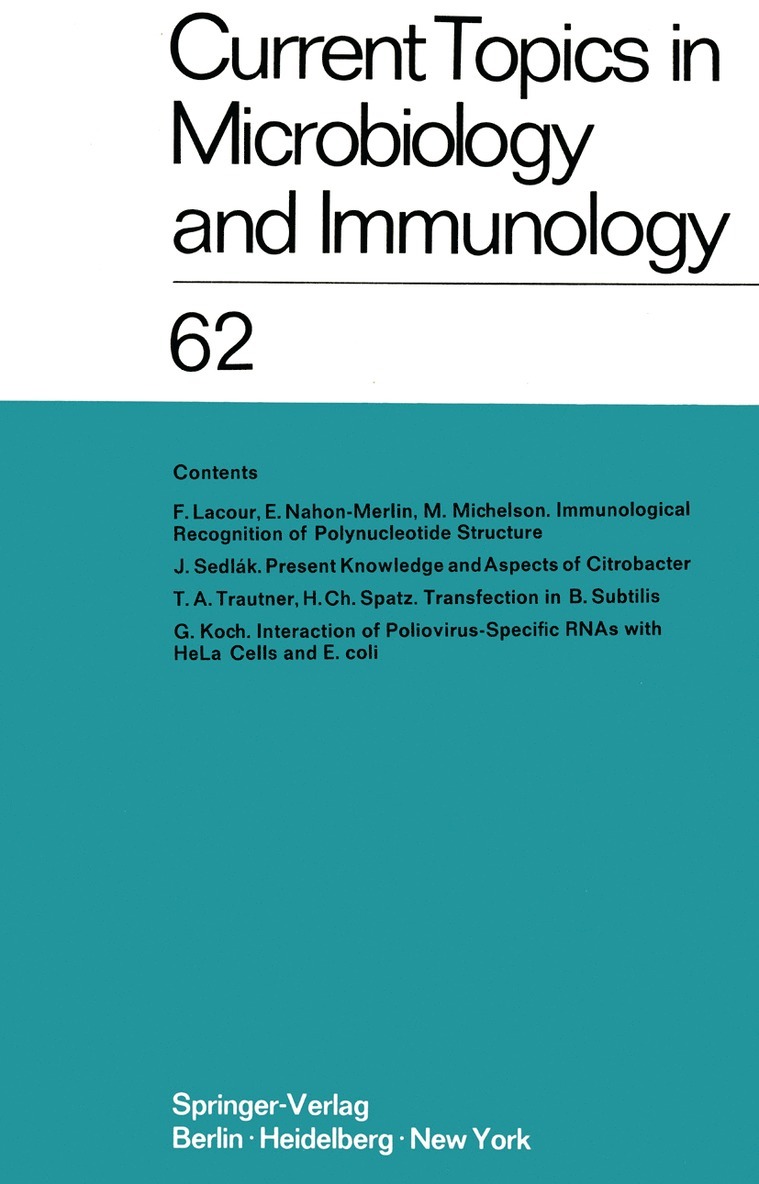 Current Topics in Microbiology and Immunology / Ergebnisse der Mikrobiologie und Immunittsforschung 1