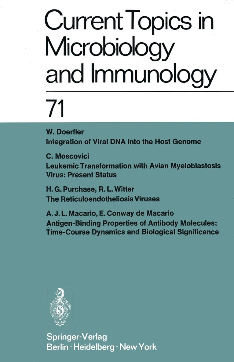 Current Topics in Microbiology and Immunology / Ergebnisse der Mikrobiologie und Immunittsforschung 1