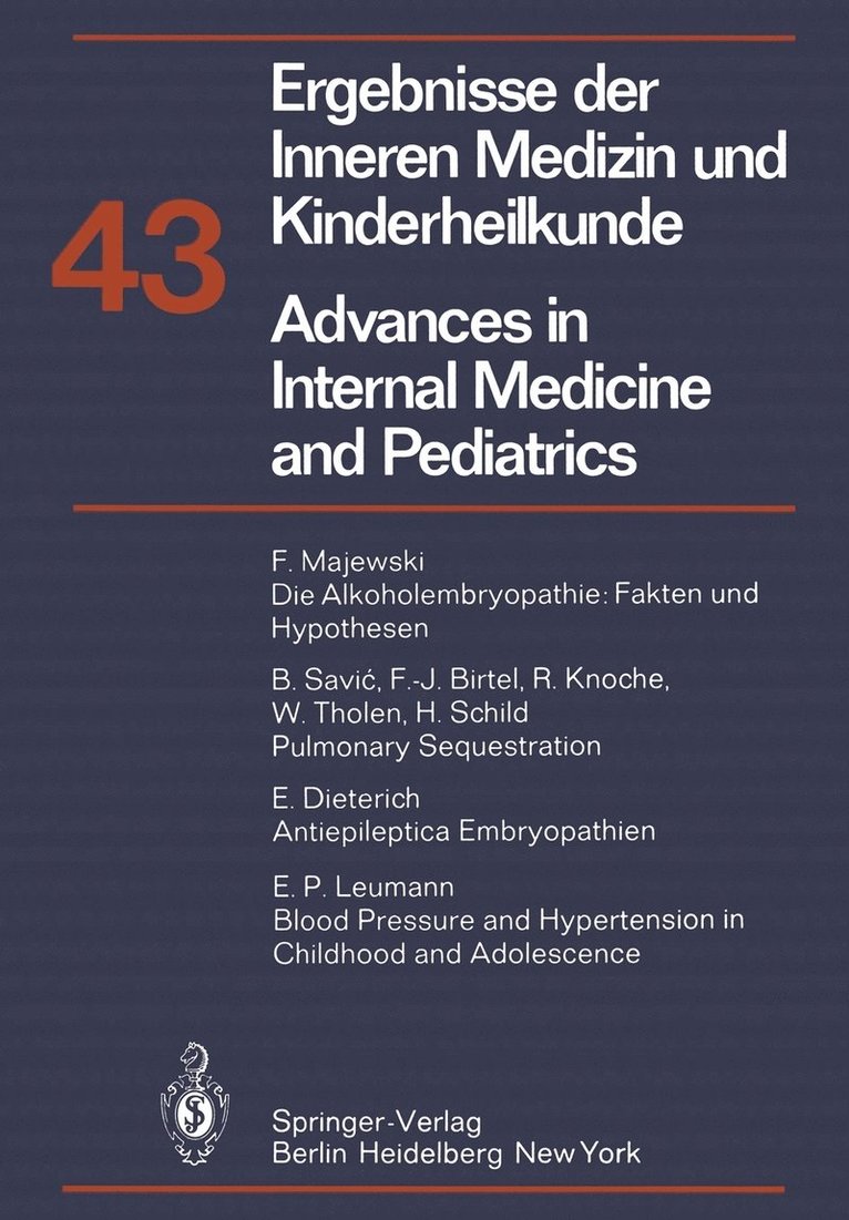 Advances in Internal Medicine and Pediatrics/Ergebnisse der Inneren Medizin und Kinderheilkunde 1