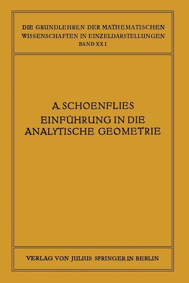 bokomslag Einfhrung in die Analytische Geometrie der Ebene und des Raumes