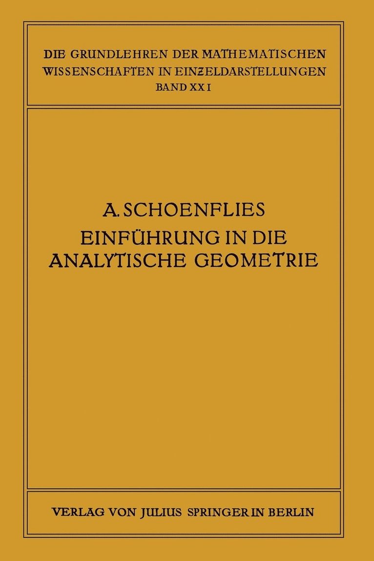 Einfhrung in die Analytische Geometrie der Ebene und des Raumes 1