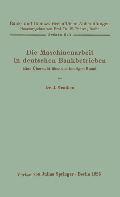 bokomslag Die Maschinenarbeit in deutschen Bankbetrieben