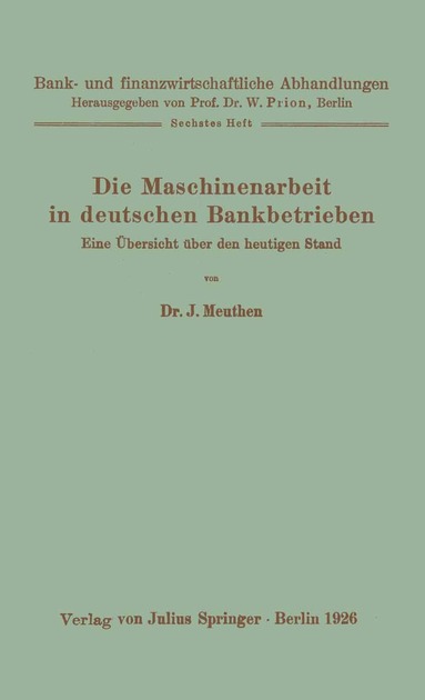 bokomslag Die Maschinenarbeit in deutschen Bankbetrieben